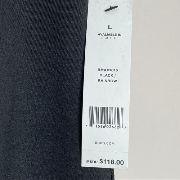 BCBGMaxAriza Black‎ Rainbow-Accent Active Workout Gym Running Leggings NEW NWT - Picture 4 of 8